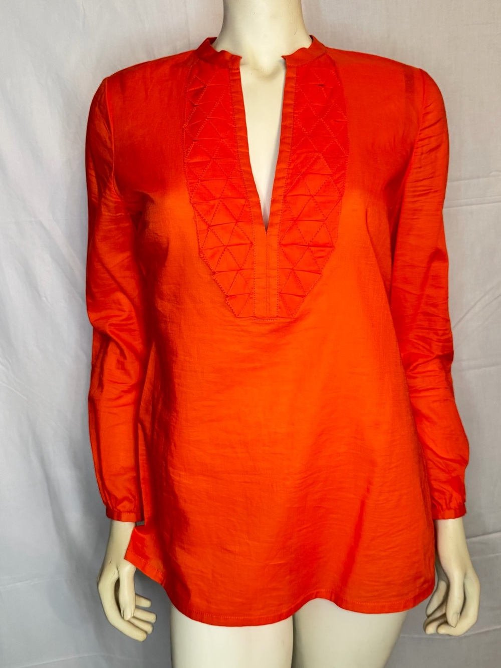 Tory Burch Vibrant Orange Split-Neck Tunic Top
